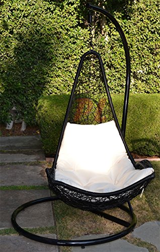 Egg Shape Wicker Rattan Swing Bed Chair Weaving Hanging Hammock- Black  Khaki