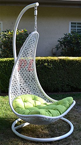Egg Shape Wicker Rattan Swing Bed Chair Weaving Lounge Hanging Hammock- White  Lime