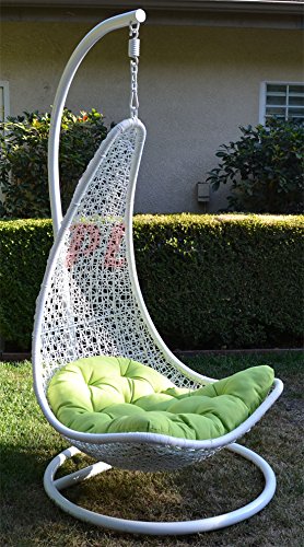 Egg Shape Wicker Rattan Swing Bed Chair Weaving Lounge Hanging Hammock- White  Lime
