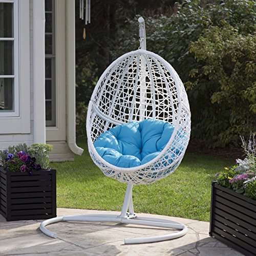 Patio Chair Outdoor Furniture Swing White Resin Wicker Hanging Egg Cushion Porch po44t-kh435 H25w3369278