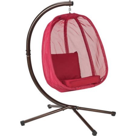 Relaxing Beautiful Hanging Egg Chair with Stand Cushion Perfect For IndoorOutdoor Lounging Red