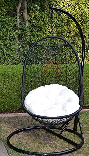 Wicker Rattan Swing Bed Chair Weaved Egg Shape Hanging Hammock- Blackkhaki