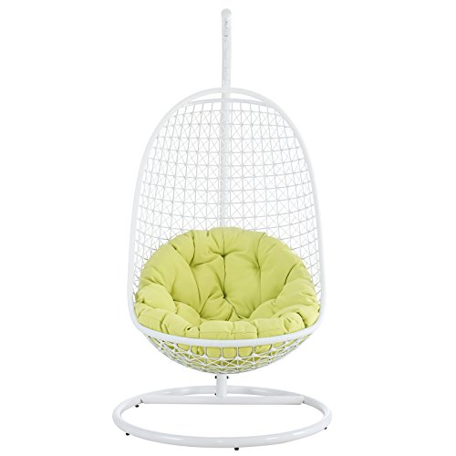 Wicker Rattan Swing Bed Chair Weaved Egg Shape Hanging Hammock Outdoor Patio-whitelime