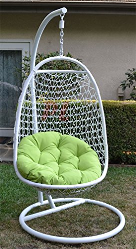 Wicker Rattan Swing Bed Chair Weaved Egg Shape Hanging Hammock- Whitelime