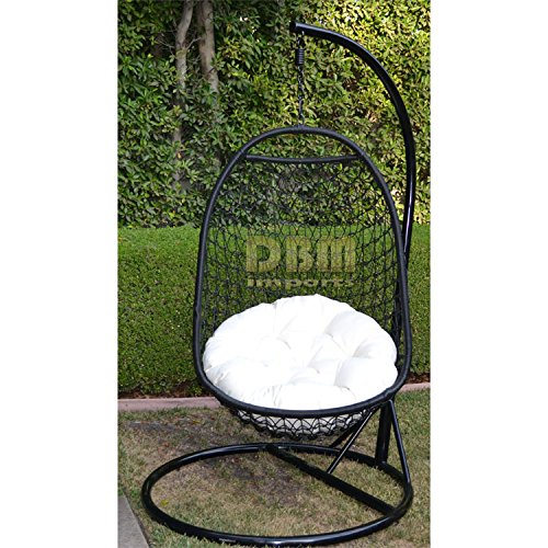 Wicker Rattan Swing Lounge Chair Weaved Egg Shape Hanging Hammock In Or Out Door Patio Porch - Black  Khaki