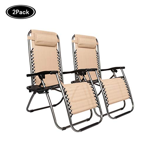 Wseffc Set of 2 Folding Outdoor Sun Lounger，Adjustable Backrest and Footrest ，Khaki Beach Garden Spring Summer Relaxing& Sleeping Chairs