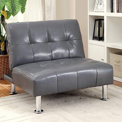 Porch Den Modern Tufted Convertible Chair with Storage Pockets Grey