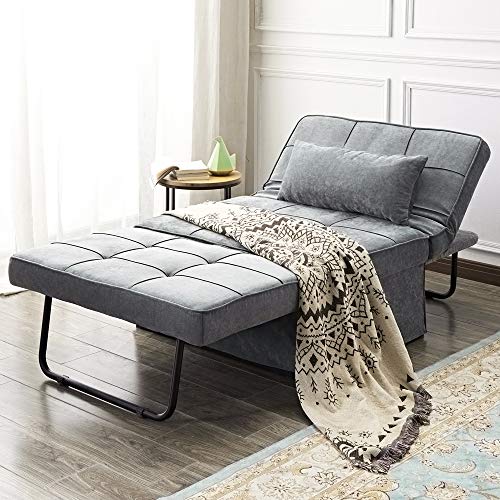 Vonanda Ottoman Folding Chair Bed Modern Velvet Sleeper Sofa Multi-Position Convertible Couch Lounger Guest Bed with Pillow for Small Space Velvet Gray