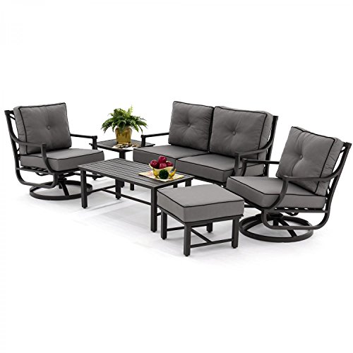 Audubon 6 Piece Aluminum Patio Seating Set With Swivel Rocker Club Chairs And Loveseat By Lakeview Outdoor Designs