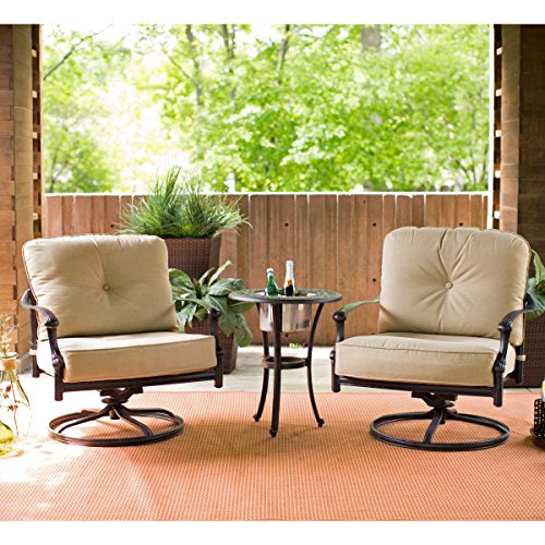 Beige Modern 3pc Cast Aluminum Swivel Club Chairs W Cooler Table  Contemporary Furniture To Any Outdoor By The