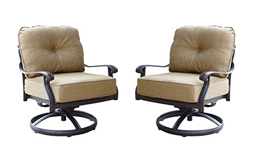 Darlee Elisabeth Cast Aluminum Swivel Rocker Club Chair With Seat And Back Cushion, Set Of 2, Antique Bronze Finish