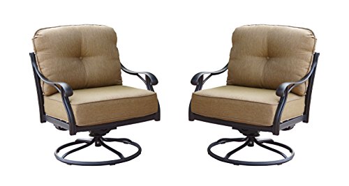 Darlee Nassau Cast Aluminum Swivel Rocker Club Chair With Seat And Back Cushion, Set Of 2, Antique Bronze Finish