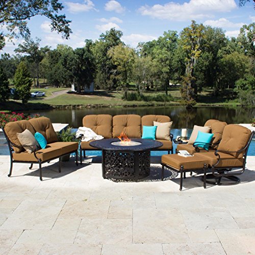 Lakeview Outdoor Designs Evangeline 7 Person Cast Aluminum Patio Fire Pit Seating Set With Swivel Club Chair