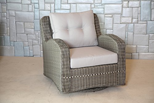 Mishka Collection Ww0167 Wicker Swivel Club Chair With Cushion, Taupe