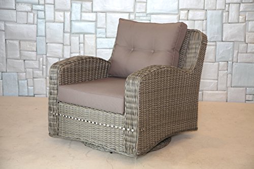 Mishka Collection Ww0173 Wicker Swivel Club Chair With Cushion, Taupe