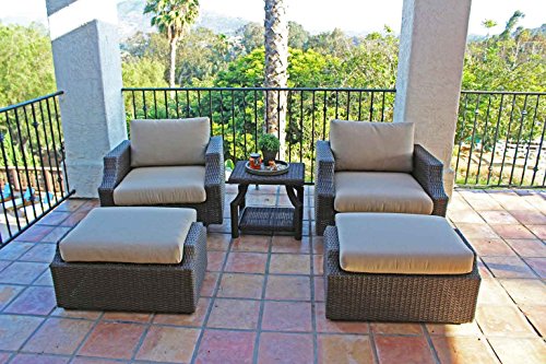 Sunset 5 Piece All Weather Wicker Swivel Club Chair Set Brown Double Wicker With 5&quot Thick Sunbrella Cushions