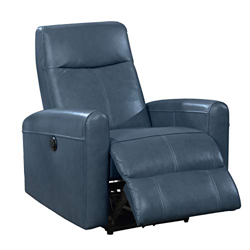 AC Pacific Eli Collection Contemporary Leather Upholstered Electric Recliner Chair With Adjustable Headrest Low Arms Navy Blue