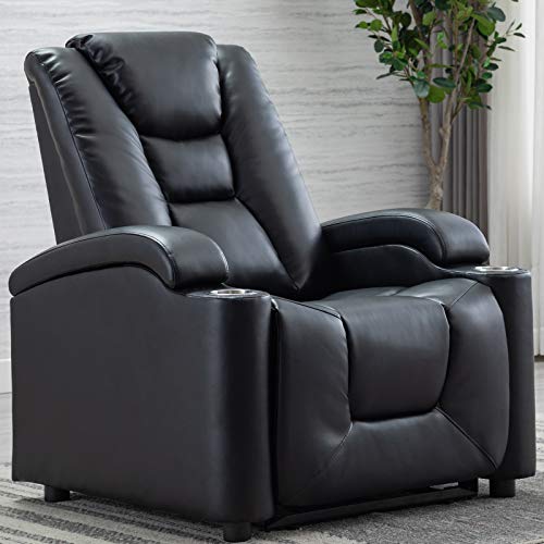 ANJ Electric Power Recliner Chair with Cup Holders and Adjustable Headrest Breathable Bonded Leather Classic Single Sofa Home Theater Recliner Seating wUSB Port-D0097 Black