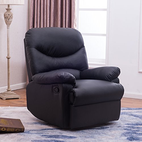 BELLEZE Black Leather Recliner Chair Padded Seat Armrest wFootrest Black