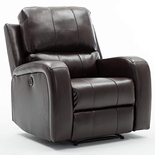 Bonzy Home Power Recliner Chair Air Leather - Overstuffed Electric Faux Leather Recliner with USB Charge Port - Home Theater Seating - Bedroom Living Room Chair Recliner Sofa Dark Brown