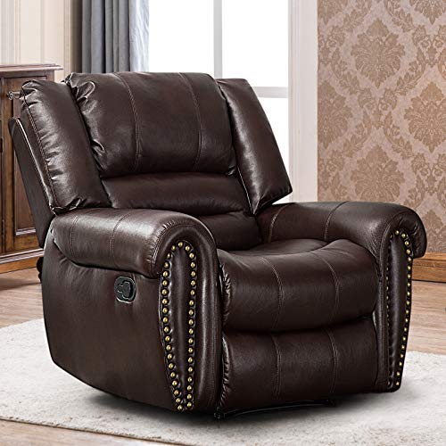 CANMOV Leather Recliner Chair Classic and Traditional Manual Recliner Chair with Overstuffed Arms and Back Brown