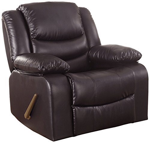 Divano Roma Furniture EXP-CAM008-BRWN Bonded Leather Rocker Recliner Living Room Chair Brown
