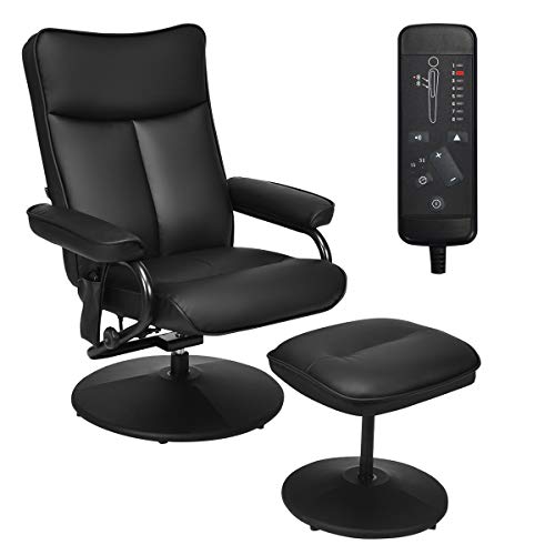 Giantex Electric Massage Recliner Chair with Ottoman Faux Leather Swivel Recliner Remote Control 8 Vibration Modes 4 Massage Motors Overstuffed Padded Seat Chairs Black
