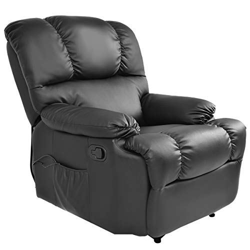 Giantex HW52719BK Sofa Heating Set and 8 Vibrating Modes Ergonomic Full Body Leather Massage Chair Recliner with Control for Home Living Room Black