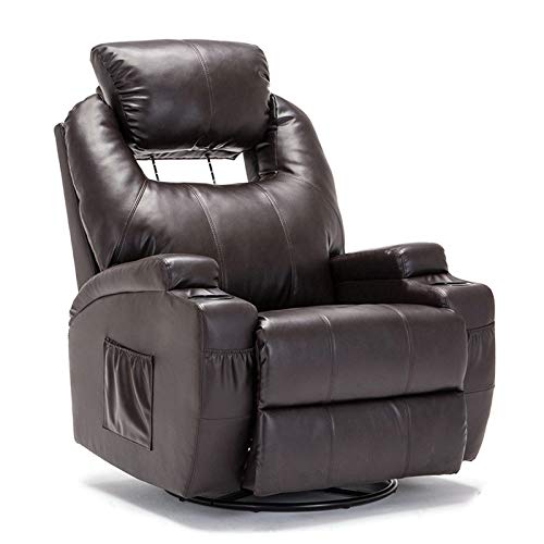 Mecor Massage Recliner Chair with Adjustable Headrest PU Leather Recliner Chair with Heat Rocker Recliner with 360 Degree SwivelCup HoldersRemote Control for Living Room Brown-Adjustable