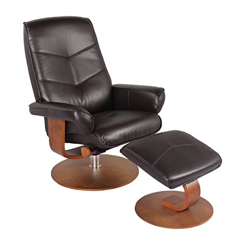 Nalani Soft Touch Synthetic Leather Swivel Recliner Chair and Ottoman Lounger Java