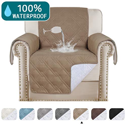 Turquoize 100 Waterproof Pet Furniture Covers Couch Cover for Leather Recliner Chair Cover Luxurious Arm Chair Slipcover for Quilted Dog Sofa Cover Protector Non Slip Chair Shield Chair 21 Taupe