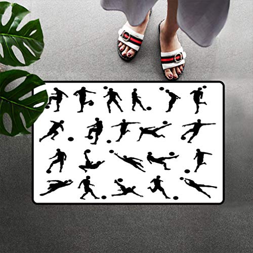 Cozyadecor Amazing Soccer Chair Mats Door Mats Football Player Silhouettes Goalkeeper Striker Shooting Heading Volleying Saving Bath Mats Quick Dry with Non-Slip Back 23 x 35 Black White