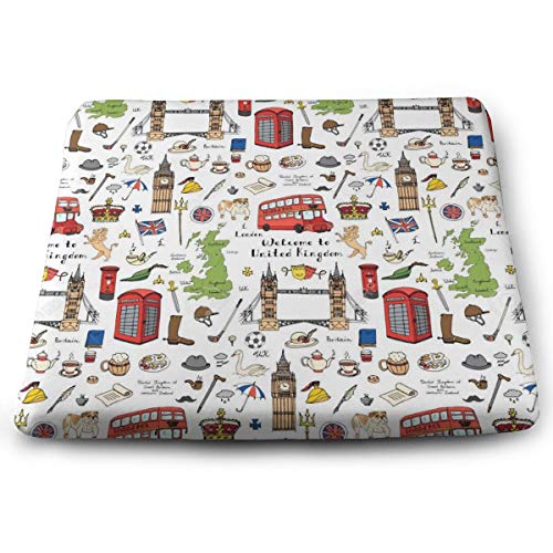 IEIKKD London Bus Soccer Seat Cushion Pads Memory Foam Chair Pad Reversible Square Seat Cover Delicate Printing
