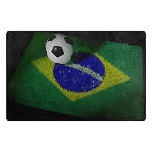 TSWEETHOME Doormat Area Rugs Outdoor Inside Welcome Mats with Brazil Flag Soccer for Chair and Decorative Floor Mat31 x 20 in 60 x 39 in