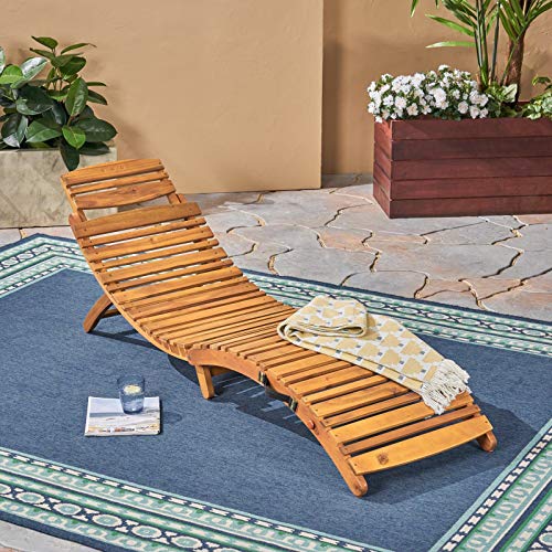 Chaise Lounge Chair - Outdoor Acacia Wood Lounger - Armless Design - Contemporary Patio Relax Chair Natural Yellow