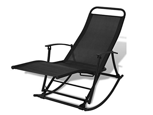 Foldable Garden Rocking Chair Black Garden Relax Comfortable Durable Steel Frame  textilene Fabric 59 x 252 x 327 SKB Family