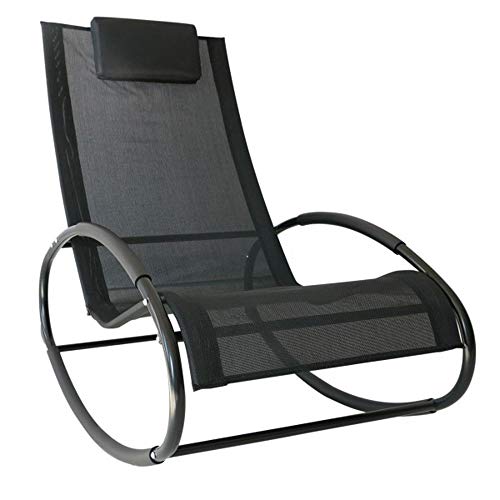 Quisilife Relax Chair Leisure Rocking Chair Fabric Rocking Chair Home Essentials Rocking Chair Outdoor Deck Chair Steel Sling Floding Rocking Chair Color  Black Size  42x25x35