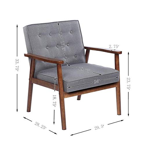 75x69x84CM Mid-Century Modern Accent Fabric Single Chair Upholstered Wooden Lounge Arm Chair Single Sofa Seat Solid Wood Frame Leisure Reading Chair for Living Room Bedroom Reception Room Furniture