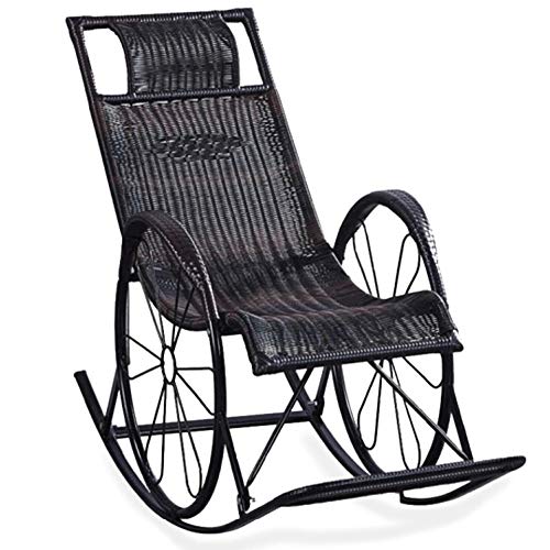 MHFKF Balcony Lounge Chair Rocking Chair Nap Lounge Chair Living Room Chair Elderly Chair Leisure Rattan Rocking Chair Double Wheel Outdoor Chair