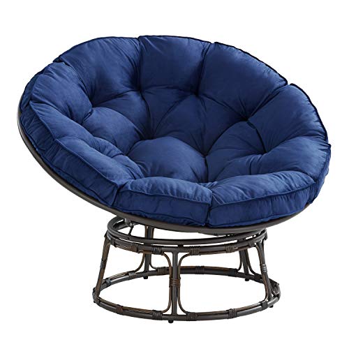 Mandycng Circular Papasan Comfort Cushion Chair Living Room Seat Gaming Seat Patio Soft Velvet Upholstery Bowl Seat Bedroom Reading Seat Office Outdoor Relax Sofa Balcony Deck Decor Bench Blue