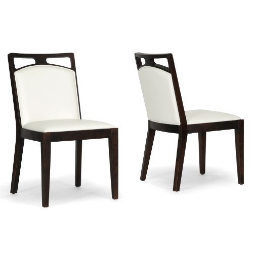 Baxton Studio Pontus Brown Wood and Cream Leather Modern Dining Chair Set of 2