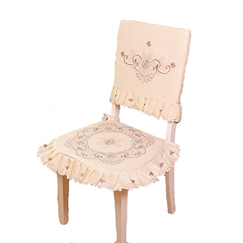 JH tablecloths Brown Flower Embroidered lace Cream Chair Back Cover and Cushion Cover