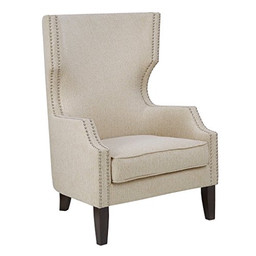 Madison Park Brighton Accent Chairs - Hardwood Faux Linen Living Room Armchair Modern Contemporary Style Sofa Furniture Wing Back Receding Arm Bedroom Lounge 314 Wide CreamMorocco