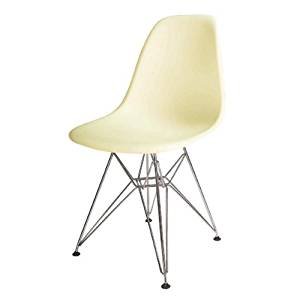 Molded Plastic Side Chair With Eiffel Metal Base - Cream
