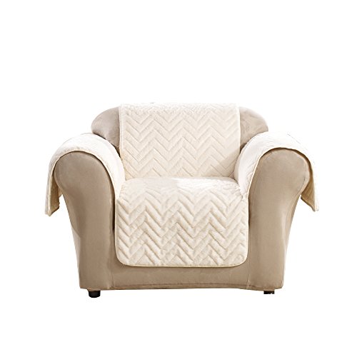 SureFit Quilted Faux Fur Cream Chair Furniture Cover