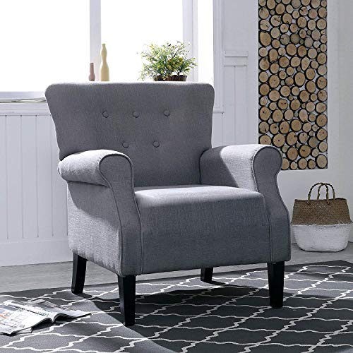 LOKATSE HOME Accent Arm Chair Mid Century Upholstered Single Sofa Modern Comfortable Furniture Pine Wood legs for Living Room Club Bedroom Grey
