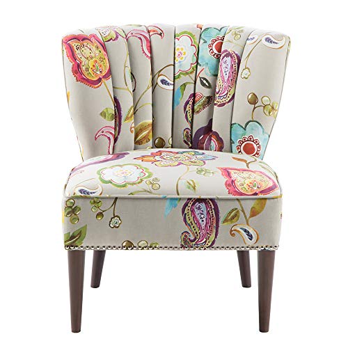 Madison Park Korey Accent Chairs - Hardwood Birch Wood Fabric Living Room Chairs - Khaki Purple Blue Floral Paisley Style Living Room Sofa Furniture - 1 Piece Wingback Deep Seat Armless Bedroom Chairs Seats