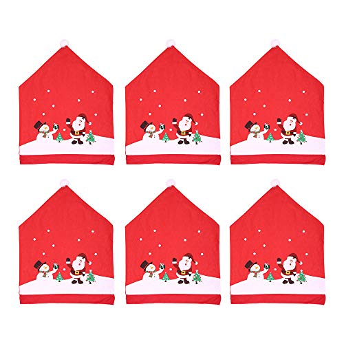 Mictiona Santa Hat Chair Covers，Set of 6 Pack Kitch Chair Back Covers Christmas Dinner Party Table DecorationsSanta Claus Snowman Chair Covers for Christmas Holiday Festival Decor