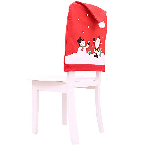 Santa Hat Chair Covers Kitchen Chair Back Covers Christmas Dinner Party Table DecorationsSanta Claus Snowman Chair Covers for Christmas Holiday Festival Decor 3PC