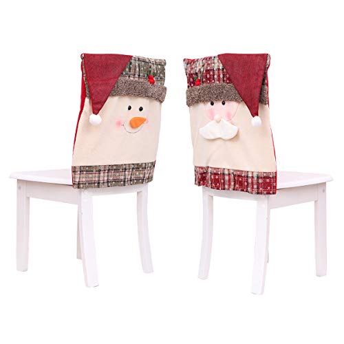 StyleZ 2PCSSet Christmas Chair Covers Cute Cartoon Santa Claus and Snowman Chair Back Cover Chair Slipcover Xmas Party Home Decoration Dinner Table Decor